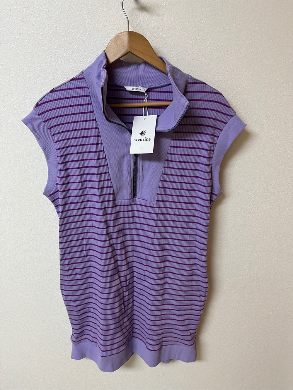 Wenrine Purple Striped Cap-Sleeve Knit dress women’s size L, NWT